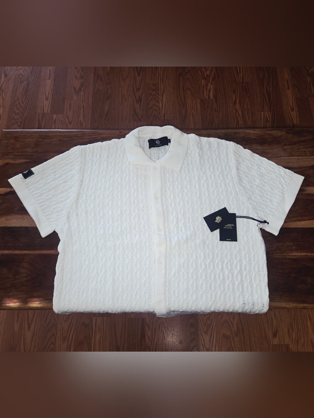 Darc Sport Men's Cream "Wolf Patch" Knitted Button-up Shirt